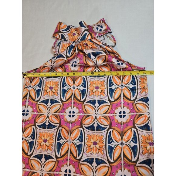 Rachel Zoe Womens Colorful Geometric print Tie Neck sleeveless Blouse Size L New - Picture 10 of 15